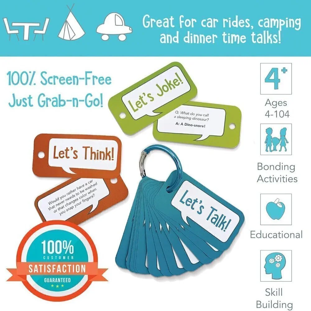 Let’s Chat 3-in-1 Conversation Starters Cards for Kids - Grab and Go Travel Card